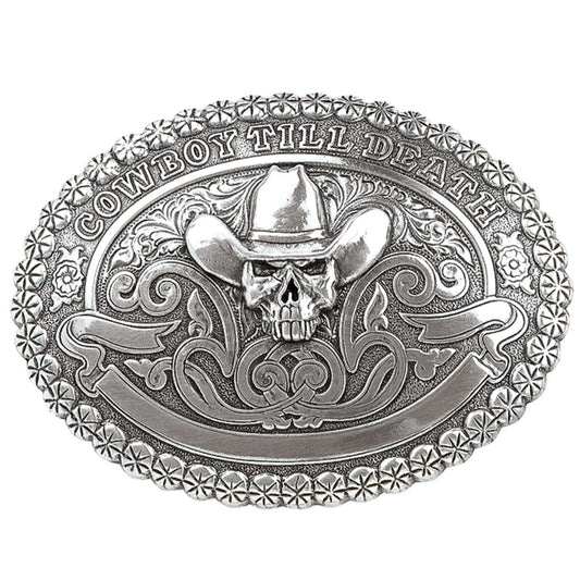 Crumrine Men's Skull Cowboy Buckle with 'Cowboy Till Death' Text 38016