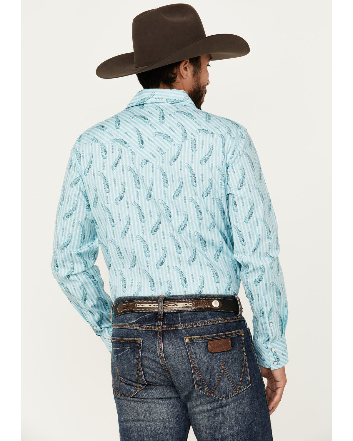 Rock & Roll Denim Turquoise Paisley Stripe Snap BMN2S02530