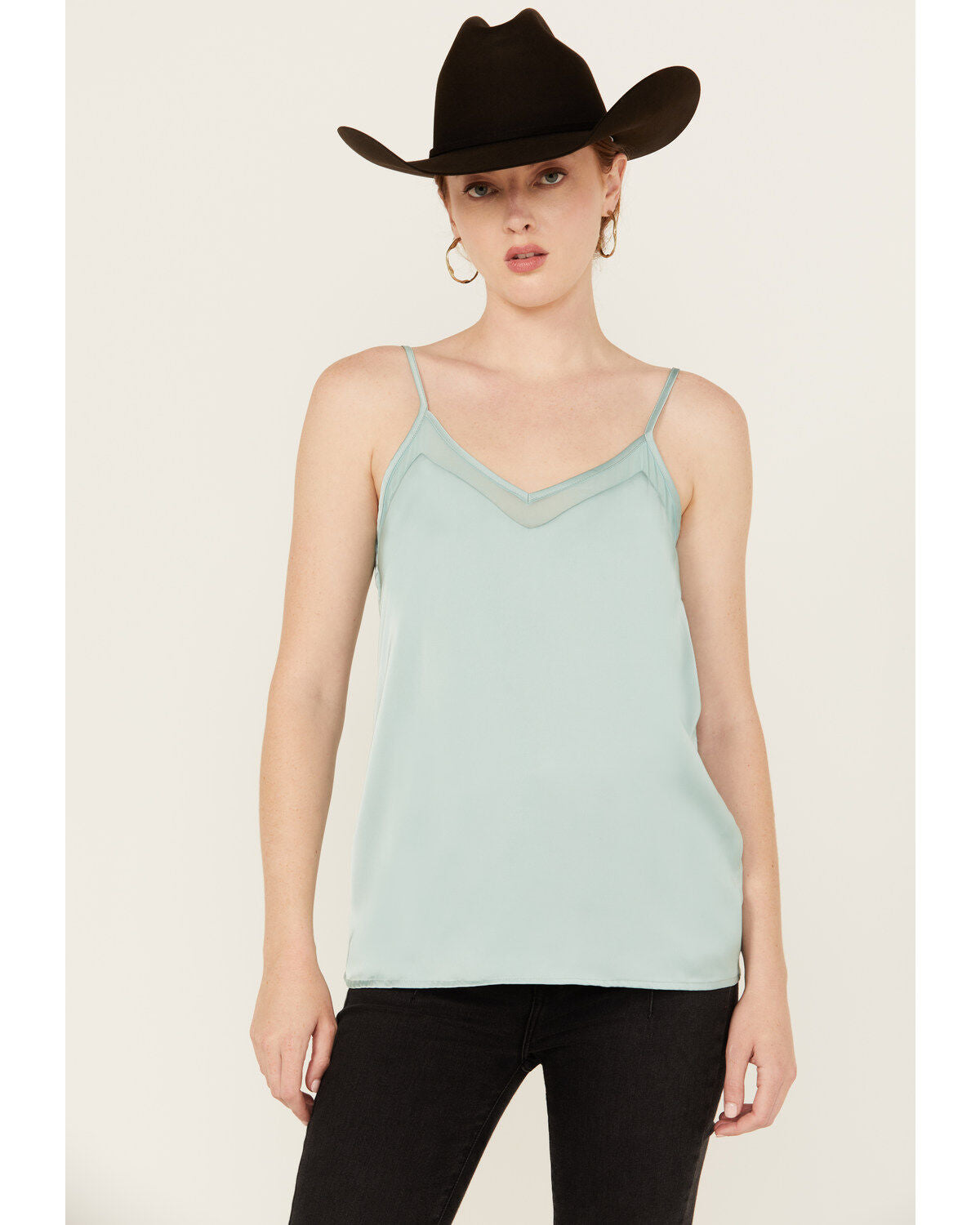 Rock & Roll Denim Women's Mesh Accent Satin Tank BW20T02697