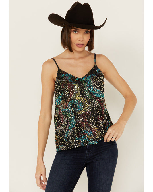 Rock & Roll Denim Women's Sequins Printed Tank BW20T02698