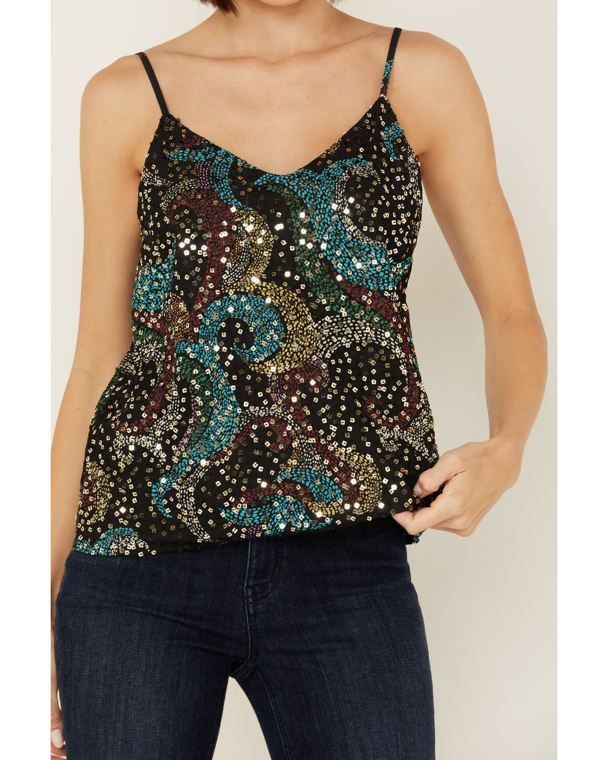 Rock & Roll Denim Women's Sequins Printed Tank BW20T02698