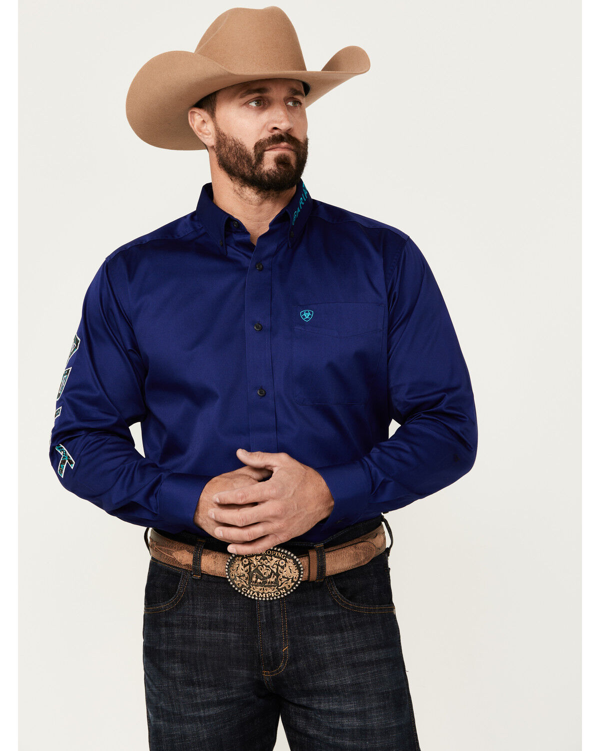Ariat Mens Team Logo Twill Long Sleeve Royal Blue 10048805