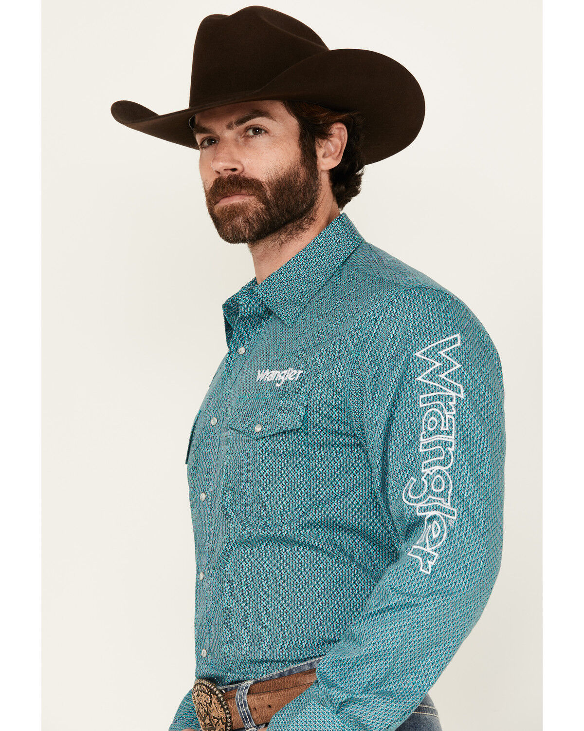 Wrangler Men's Logo Geo Print Long Sleeve Snap Western Shirt 112352384