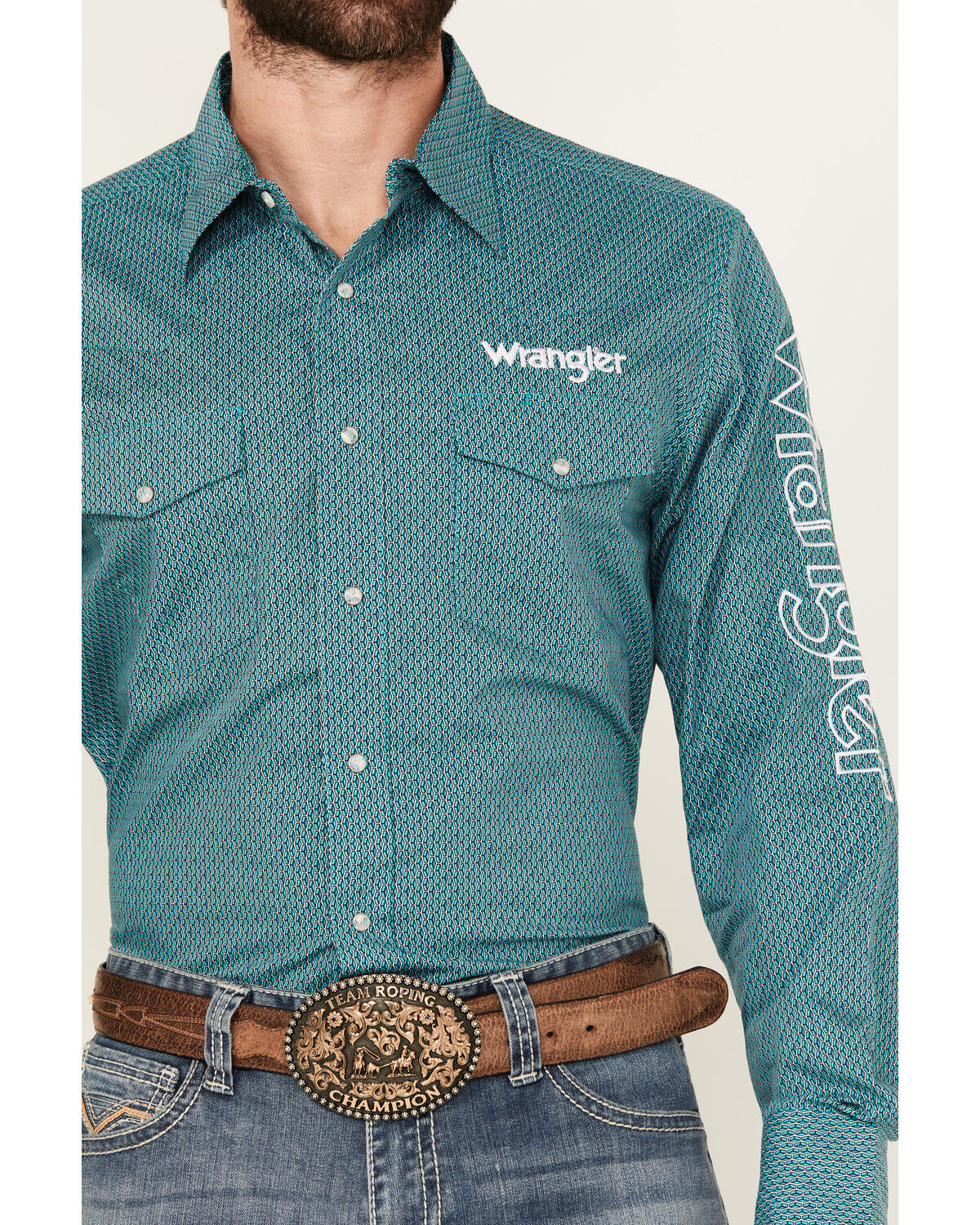 Wrangler Men's Logo Geo Print Long Sleeve Snap Western Shirt 112352384