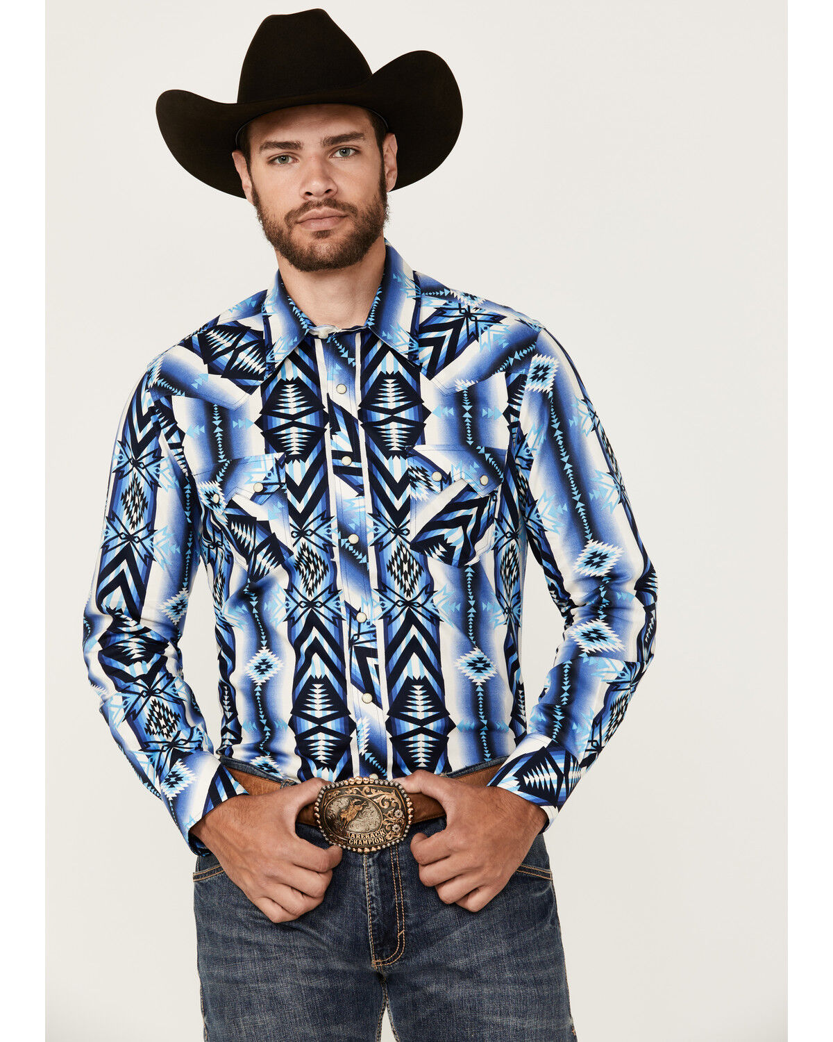 Rock & Roll Denim Men's Southwestern Print Long Sleeve Snap Stretch Western Shirt BMN2S04711