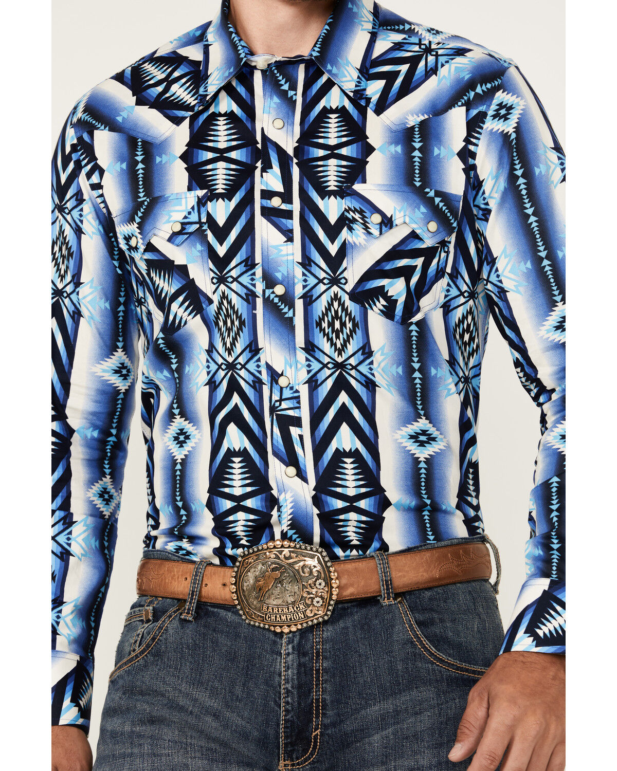 Rock & Roll Denim Men's Southwestern Print Long Sleeve Snap Stretch Western Shirt BMN2S04711