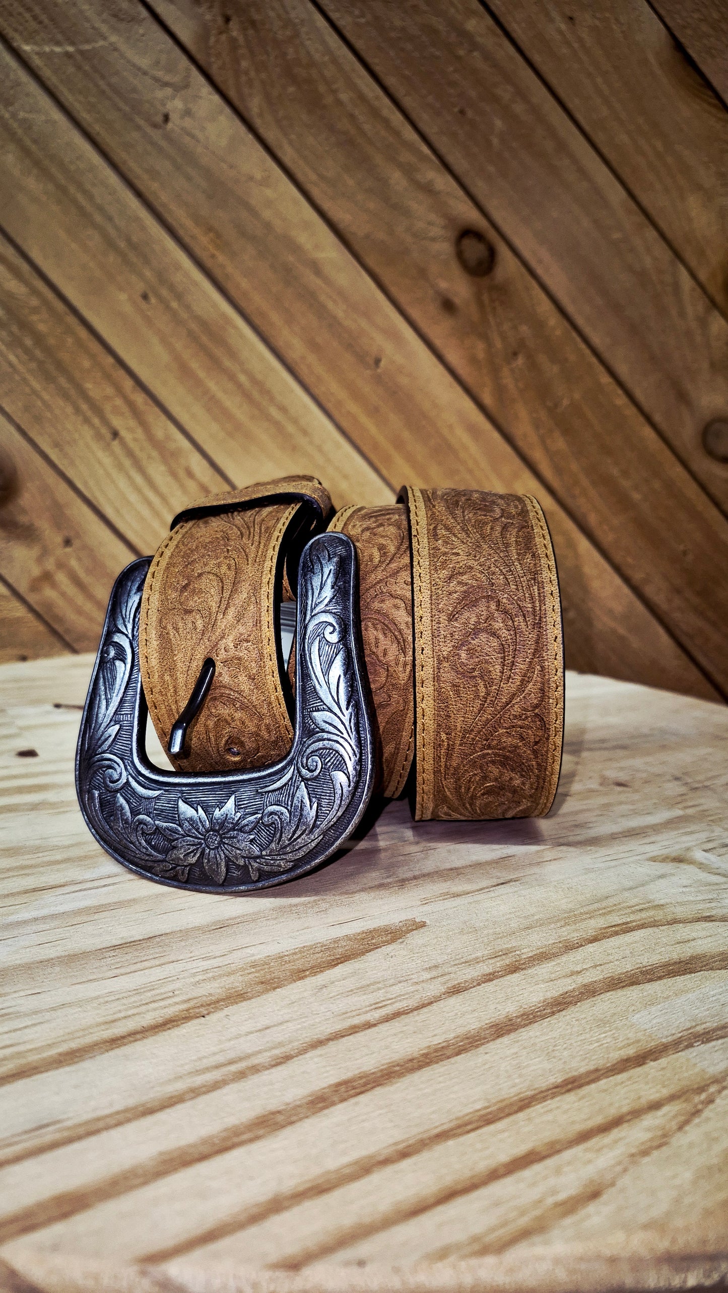 Cowboy City Men's Embossed Leather Western Belt – Light Brown – 65758 – 1 1/2"