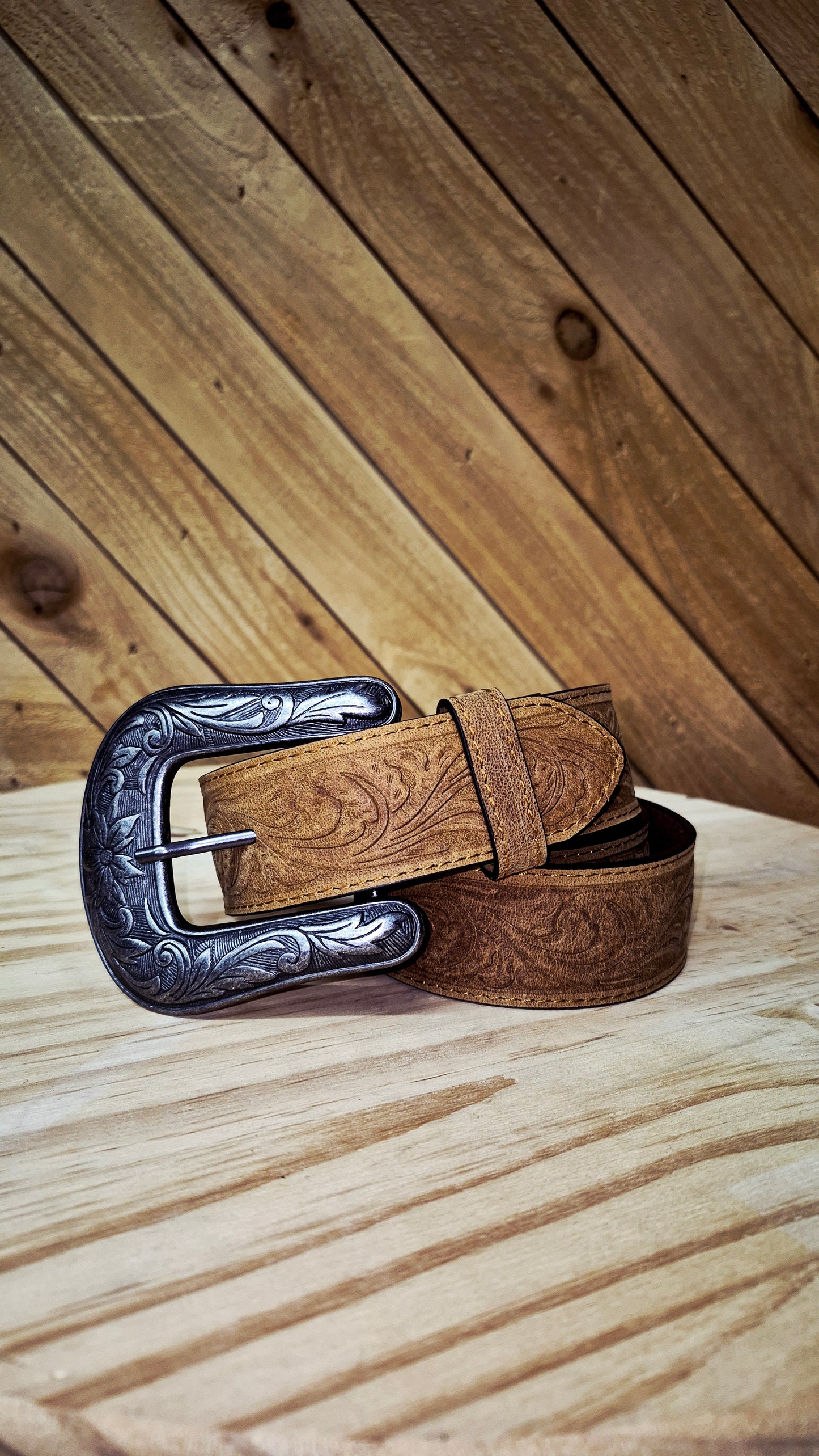 Cowboy City Men's Embossed Leather Western Belt – Light Brown – 65758 – 1 1/2"