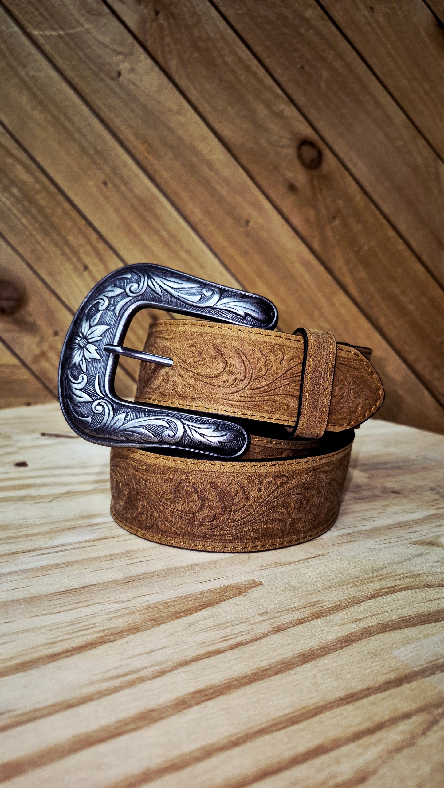 Cowboy City Men's Embossed Leather Western Belt – Light Brown – 65758 – 1 1/2"