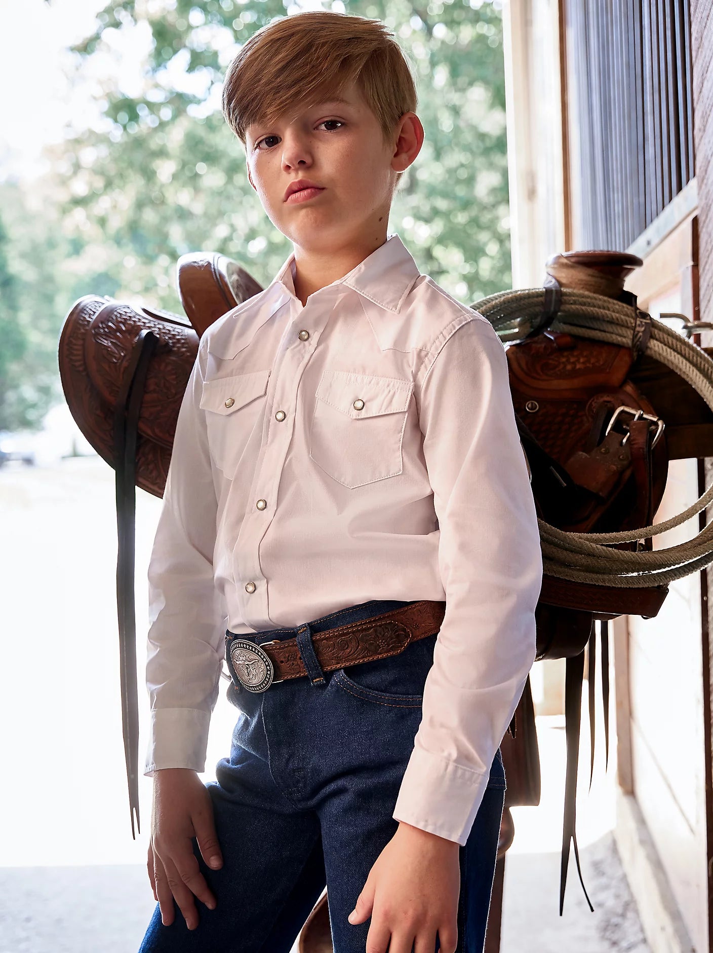 WRANGLER LONG SLEEVE DRESS WHITE SNAP - BOYS SHIRT - 204WHSL