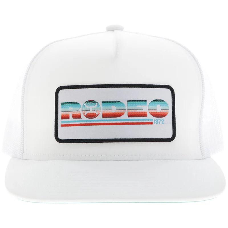 2553T-WH Rodeo White 5-Panel Trucker with Serape/White Rectangle