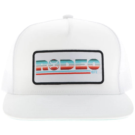 2553T-WH Rodeo White 5-Panel Trucker with Serape/White Rectangle
