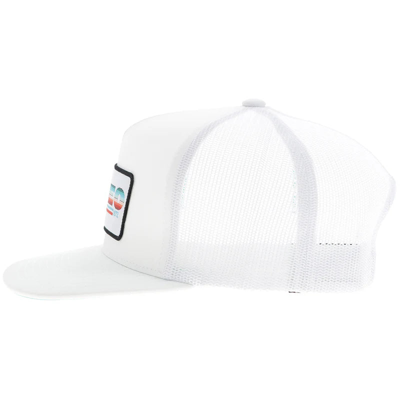 2553T-WH Rodeo White 5-Panel Trucker with Serape/White Rectangle