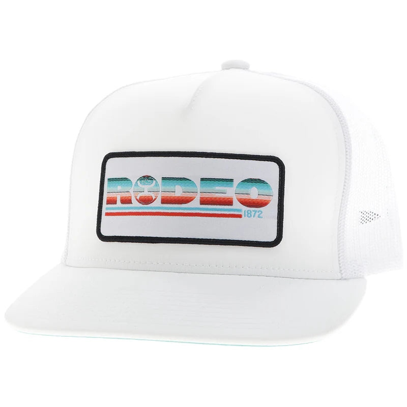 2553T-WH Rodeo White 5-Panel Trucker with Serape/White Rectangle