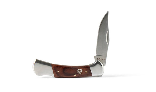 Ariat Plain Edge Blade Stained Wood 4 3/8" Folding Knife A710011102-L