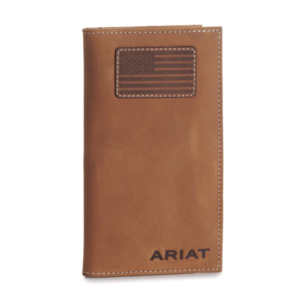 Ariat Men's Tan with Flag Patch Checkbook / Rodeo Wallet A3548344