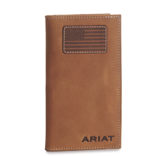 Ariat Men's Tan with Flag Patch Checkbook / Rodeo Wallet A3548344