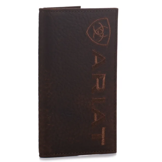 Ariat Men's Chocolate Bullhide & Shield Logo Rodeo Wallet A3554302