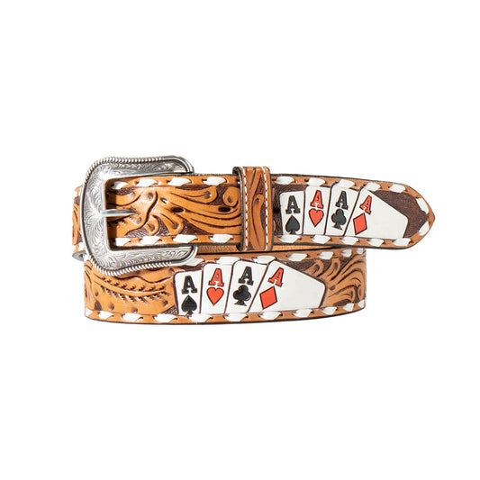 Men's 1 1/2" Hand Painted Ace Cards Belt in Natural by 3D Belt Company D100016848