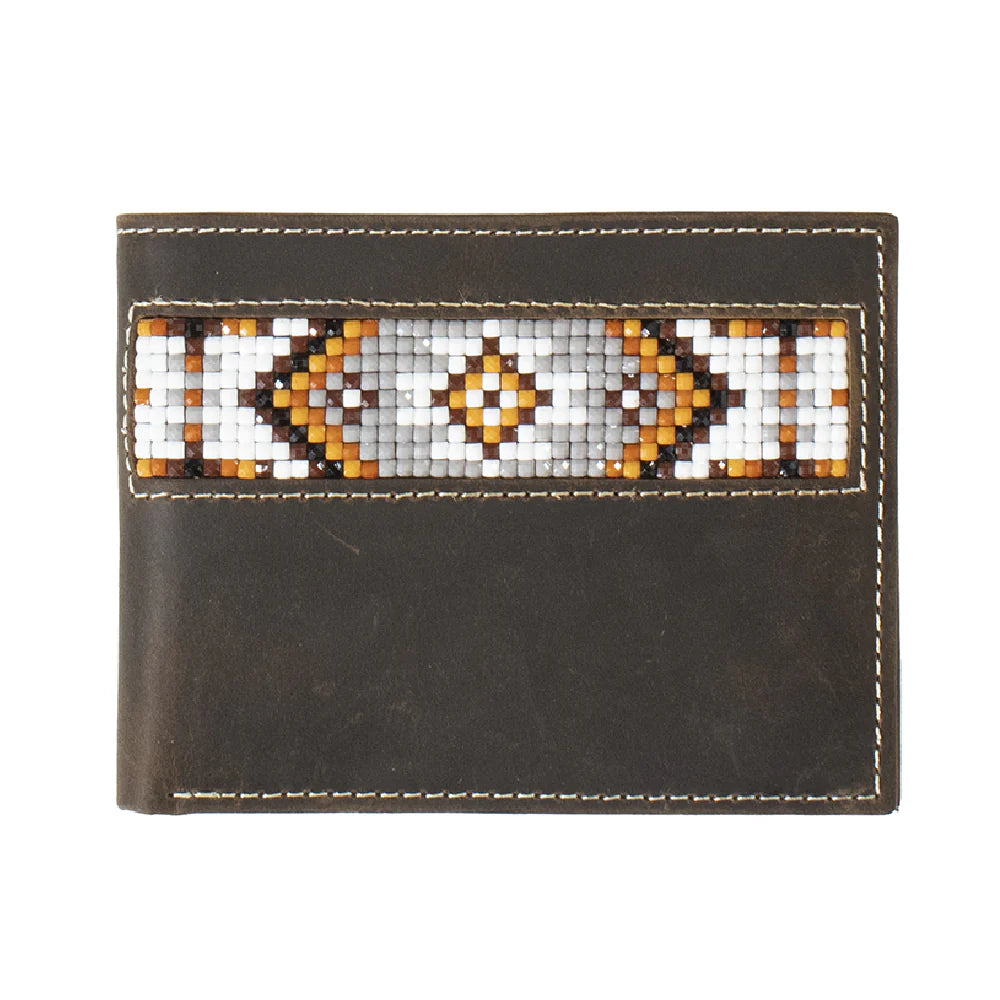 3D Southwest Inlay Beaded Brown Bifold Wallet D250009202