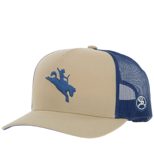 4044T-TNNV Whit Tan/Navy 5-Panel Trucker with Navy Logo OSFA