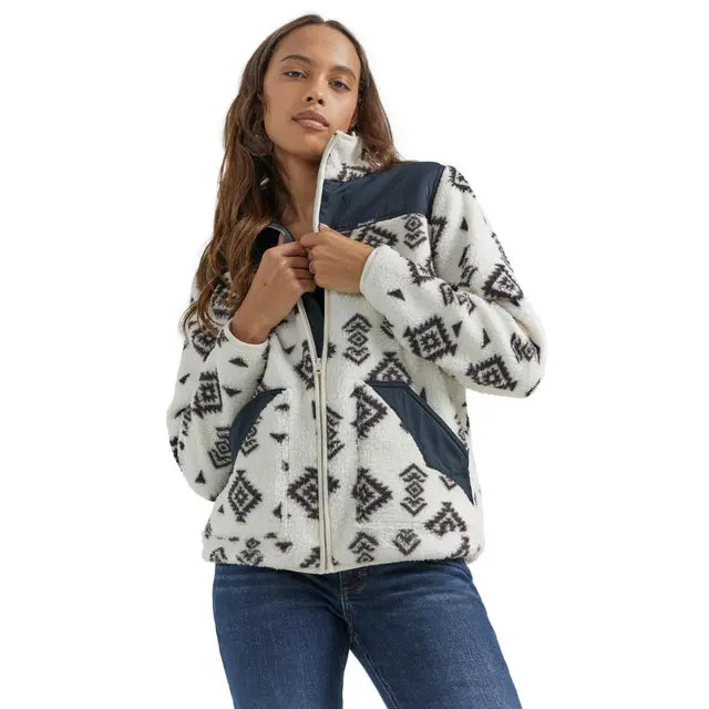 Wrangler Women's Sherpa Full Zip Jacket, White/Black - 112353130