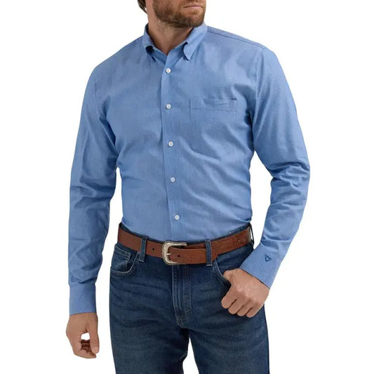 Wrangler Men's Cody Johnson Long Sleeve Woven Button-Down Shirt, Blue - 112357668