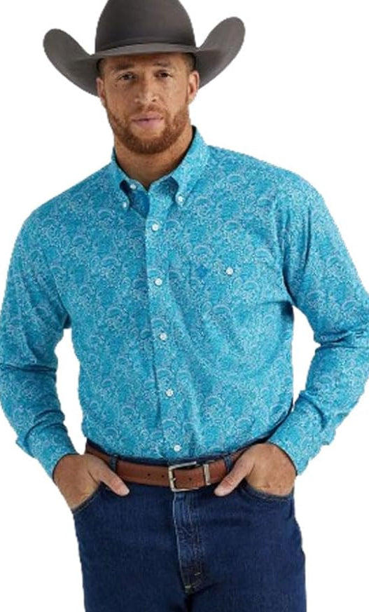 Wrangler Men's George Strait Collection Long Sleeve Shirt - Paisley Aqua 112346294
