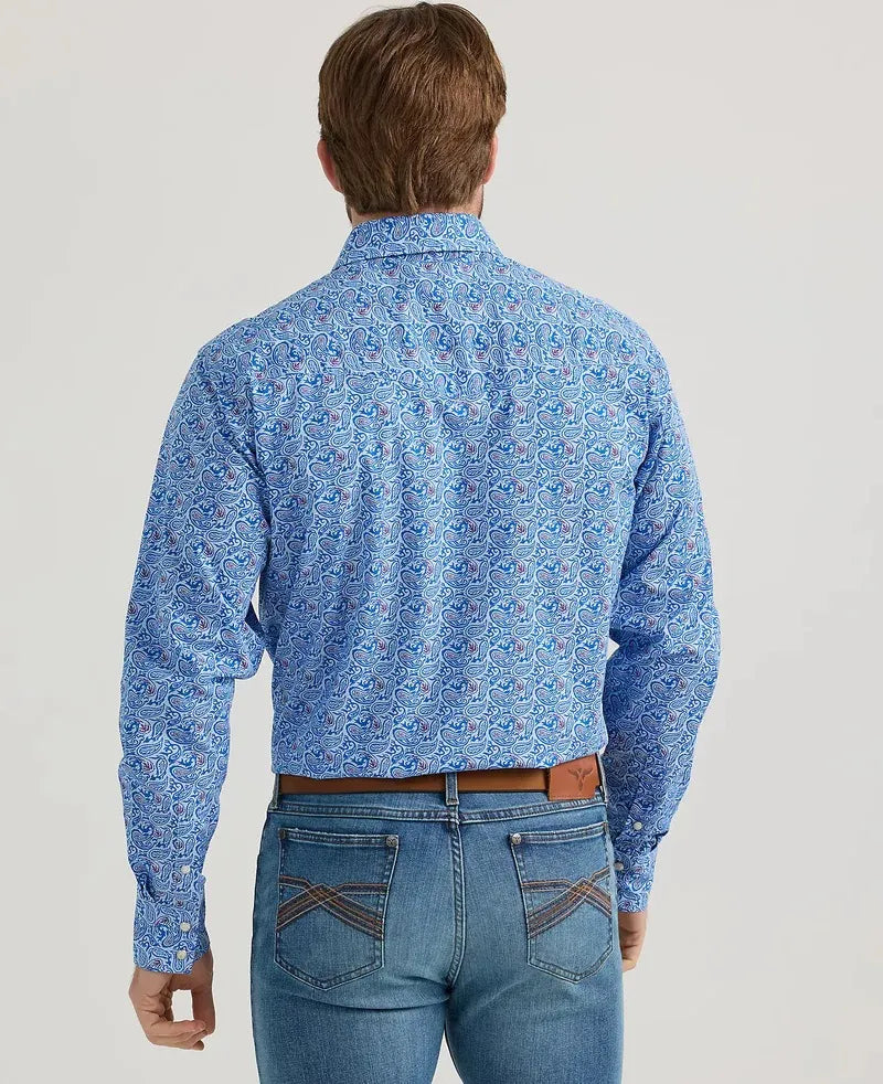 Wrangler Men's 20X Paisley Print Long Sleeve Snap Stretch Western Shirt - Blue 112352212