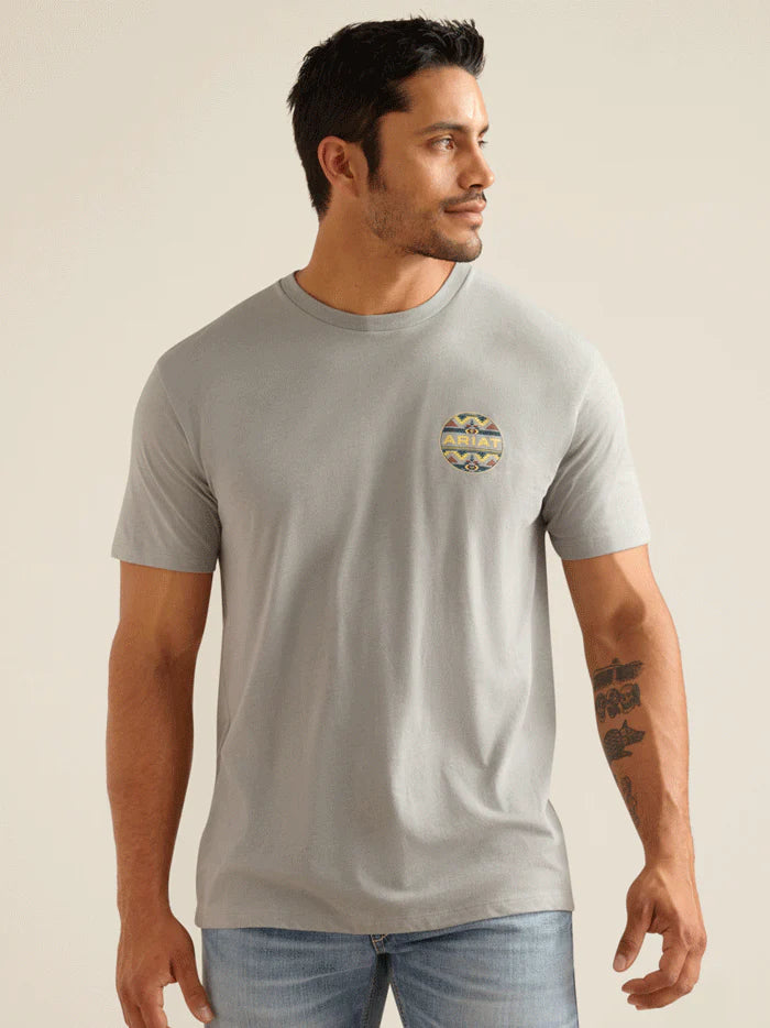 Ariat Mens Western Geo SS T Shirt Stone Heather 10051446