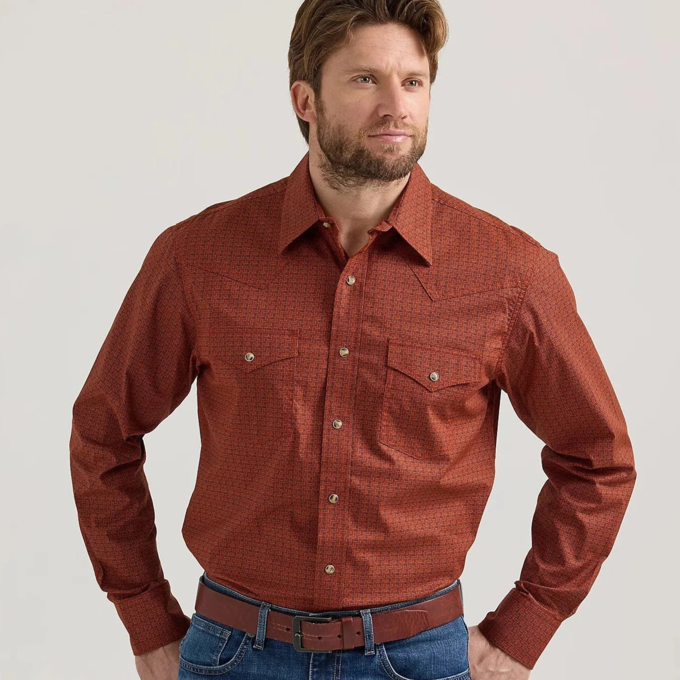 WRANGLER MENS 20X COMPETITION SHIRT - BURNT UMBER HATCH 112352258