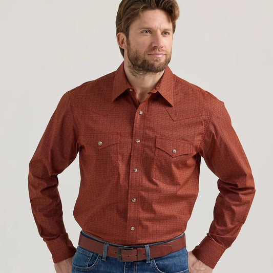 WRANGLER MENS 20X COMPETITION SHIRT - BURNT UMBER HATCH 112352258