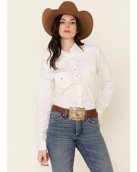 Wrangler Women's Solid Long Sleeve Rhinestone Snap Western Shirt 10LW1001W
