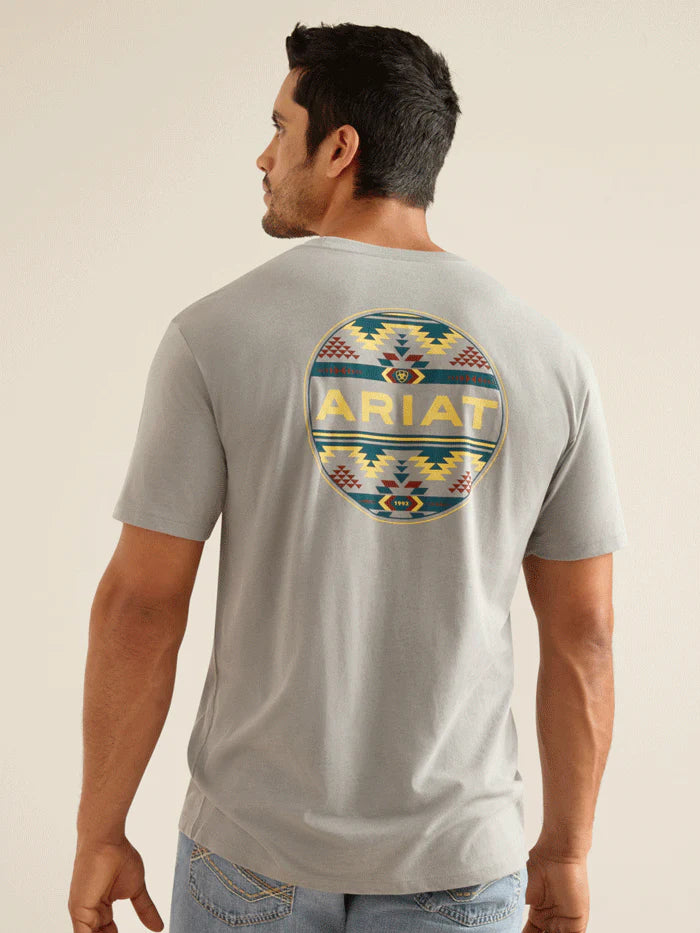 Ariat Mens Western Geo SS T Shirt Stone Heather 10051446