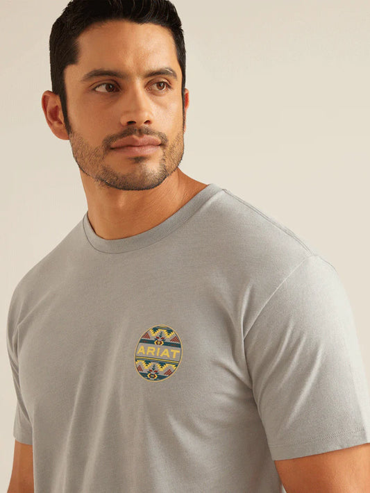 Ariat Mens Western Geo SS T Shirt Stone Heather 10051446