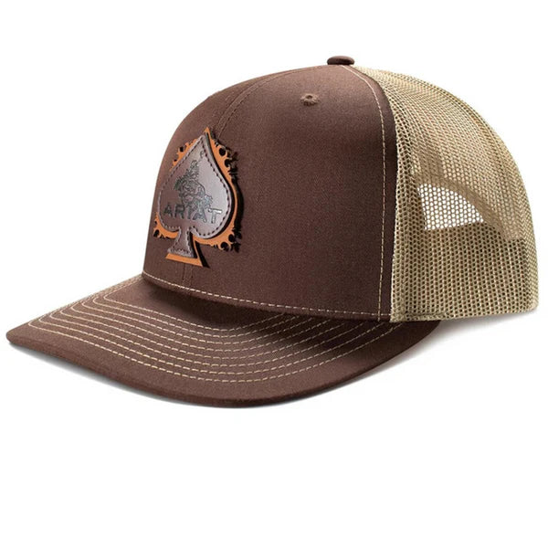 A300094102 ARIAT MENS CAP SNAP BACK SPADE PATCH BROWN