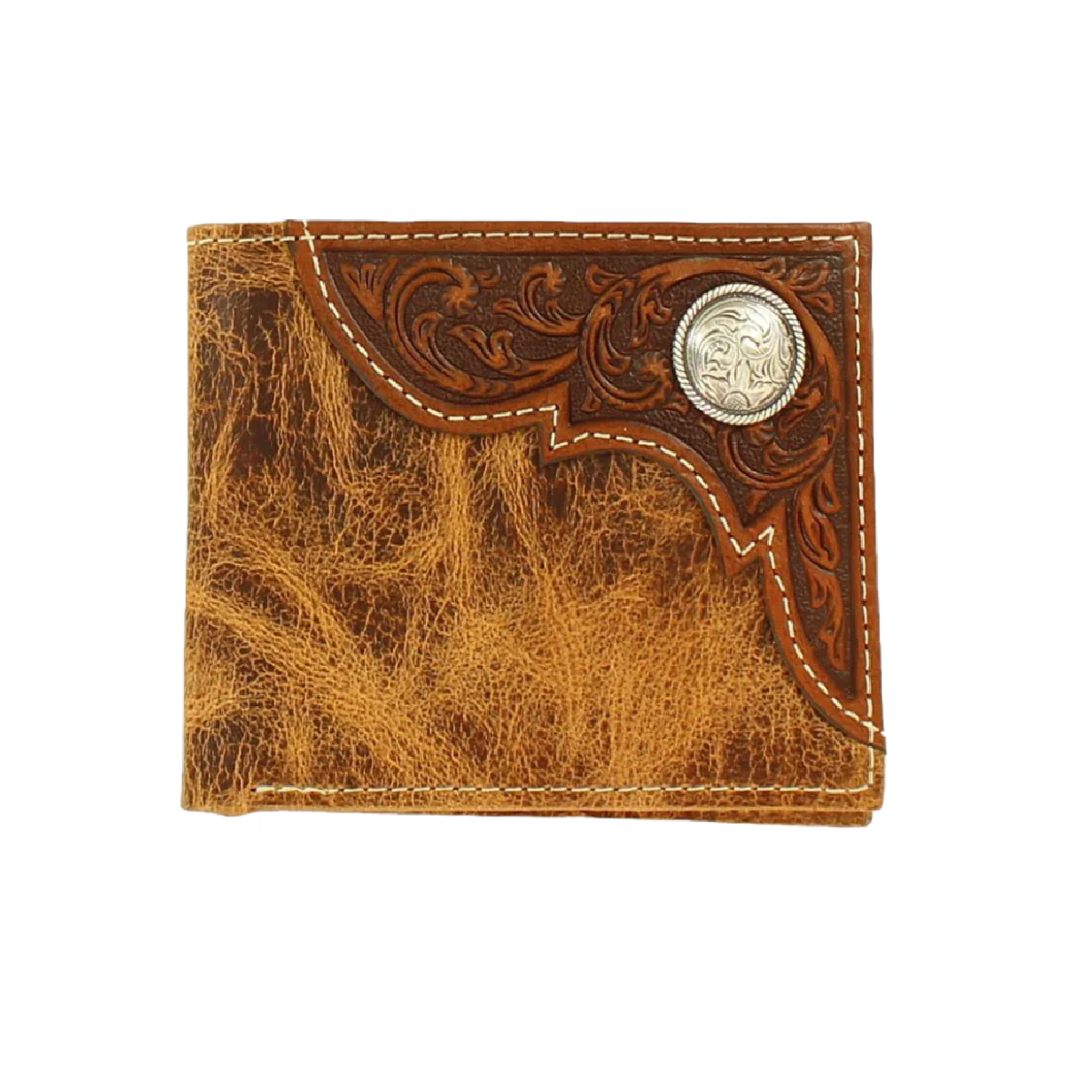 Ariat Distressed Brown Tooled Overlay Bi-Fold Wallet A3532408