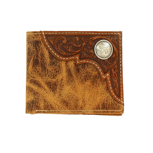 Ariat Distressed Brown Tooled Overlay Bi-Fold Wallet A3532408