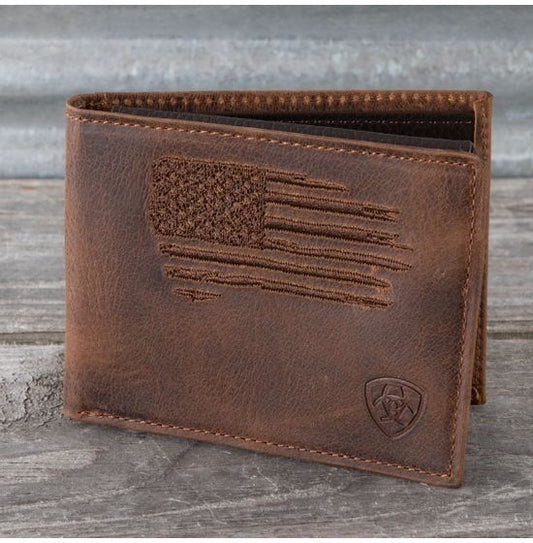 Ariat Brown Usa Flag Men's Leather Bi-Fold Wallet A3545602