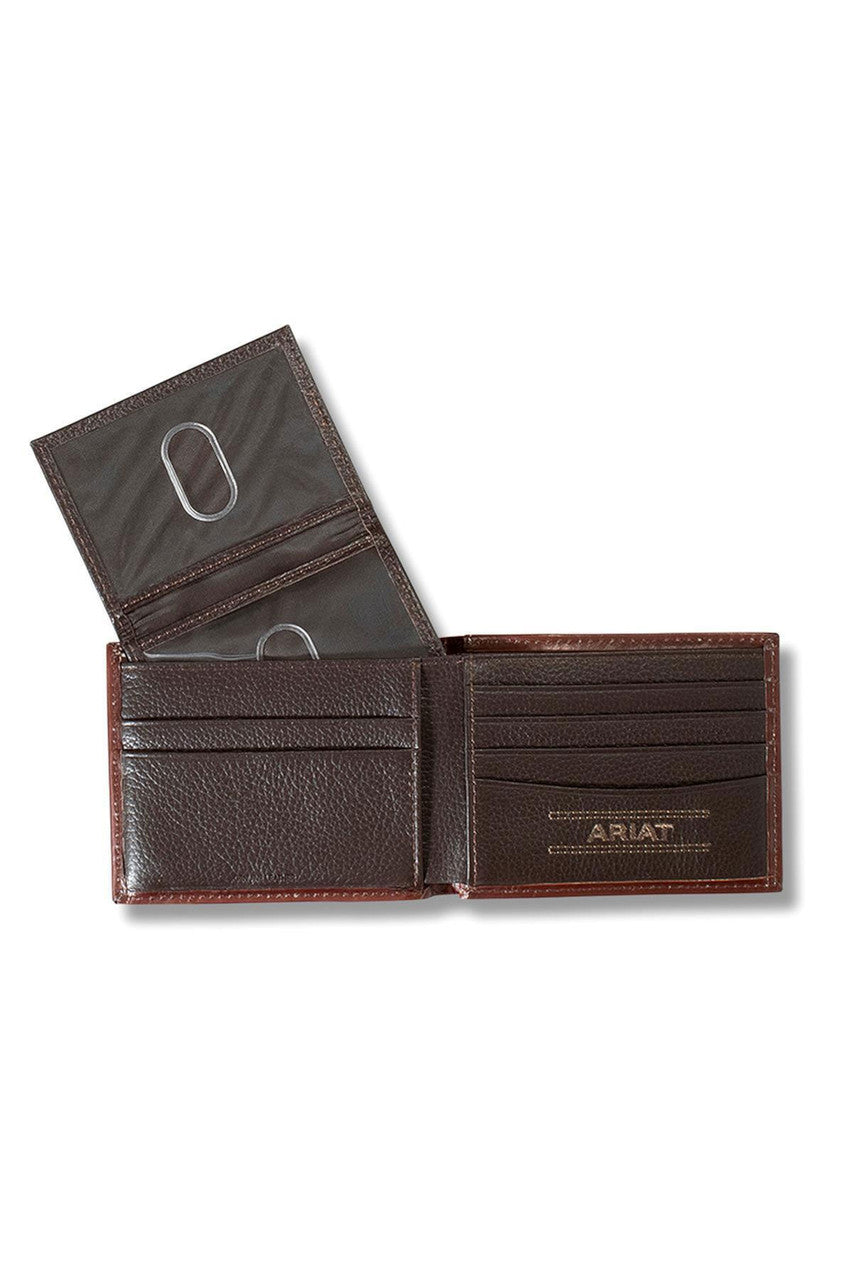 Ariat Wallet Men's Bifold Leather Floral Buck Laced Stitch Brown Money Clip - A3558102