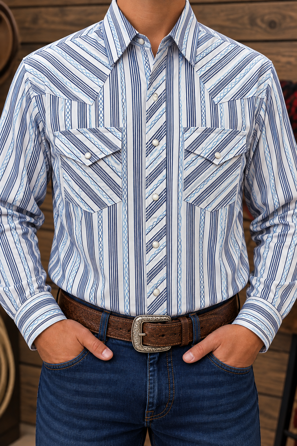 Wrangler 20X Competition Men's Long Sleeve Western Snap Shirt Navy Print 112384656