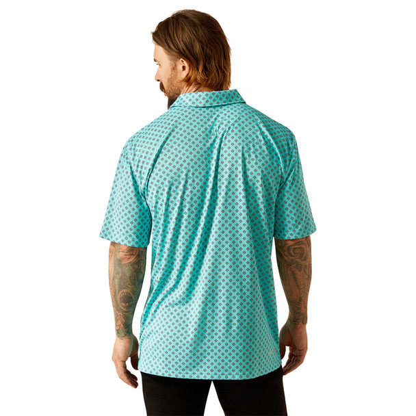 Ariat Mens All Over Print SS Polo Aruba Blue 10055183