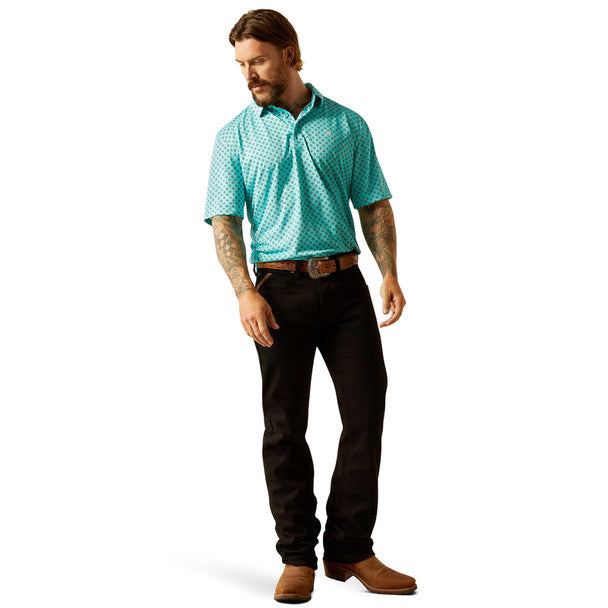 Ariat Mens All Over Print SS Polo Aruba Blue 10055183