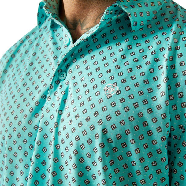 Ariat Mens All Over Print SS Polo Aruba Blue 10055183