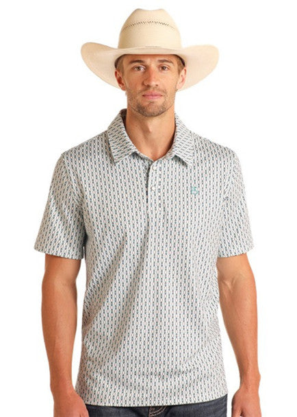 PANHANDLE SLIM AQUA GEO STRIPE SNAP PRINT - MENS POLO - TM51T05725