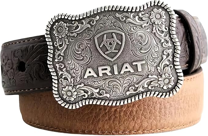 ARIAT Boy's Rectangle Rope Edge Shield Buckle Embossed Belt A1301002