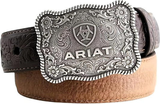 ARIAT Boy's Rectangle Rope Edge Shield Buckle Embossed Belt A1301002