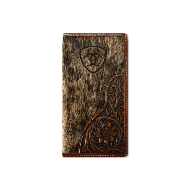 ARIAT LASER ETCHED SHIELD BROWN CALF ACCESSORIES WALLET  A3564302