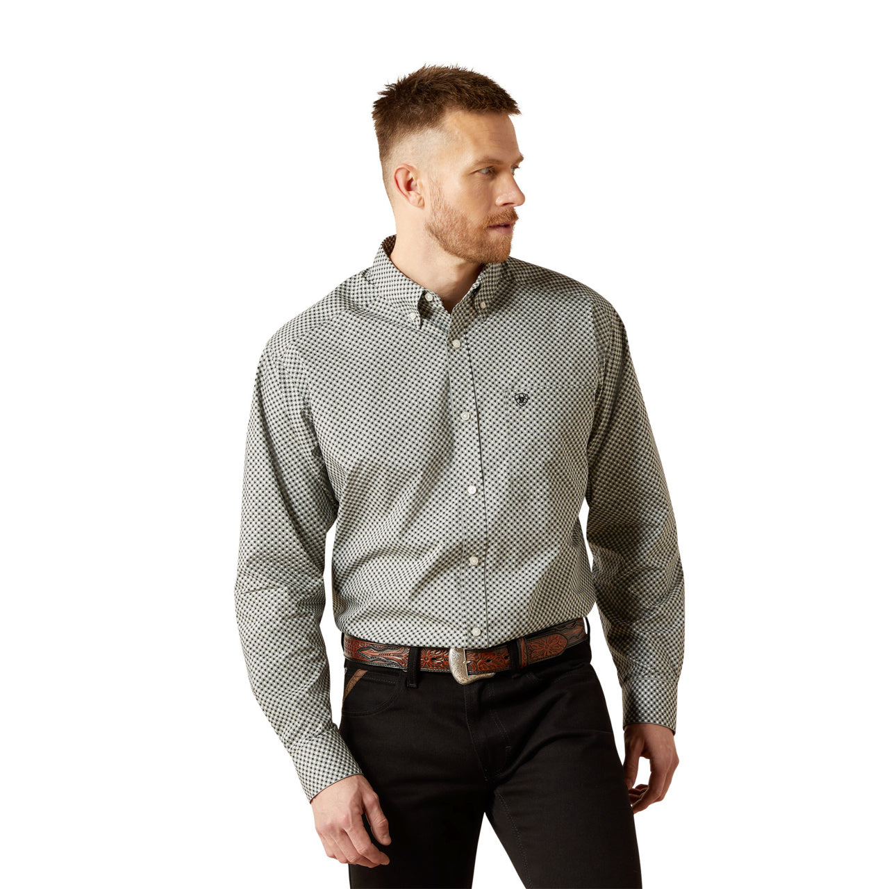 ARIAT MEN’S GREY CLASSIC FIT TRISTAN LONG SLEEVE SHIRT 10065854