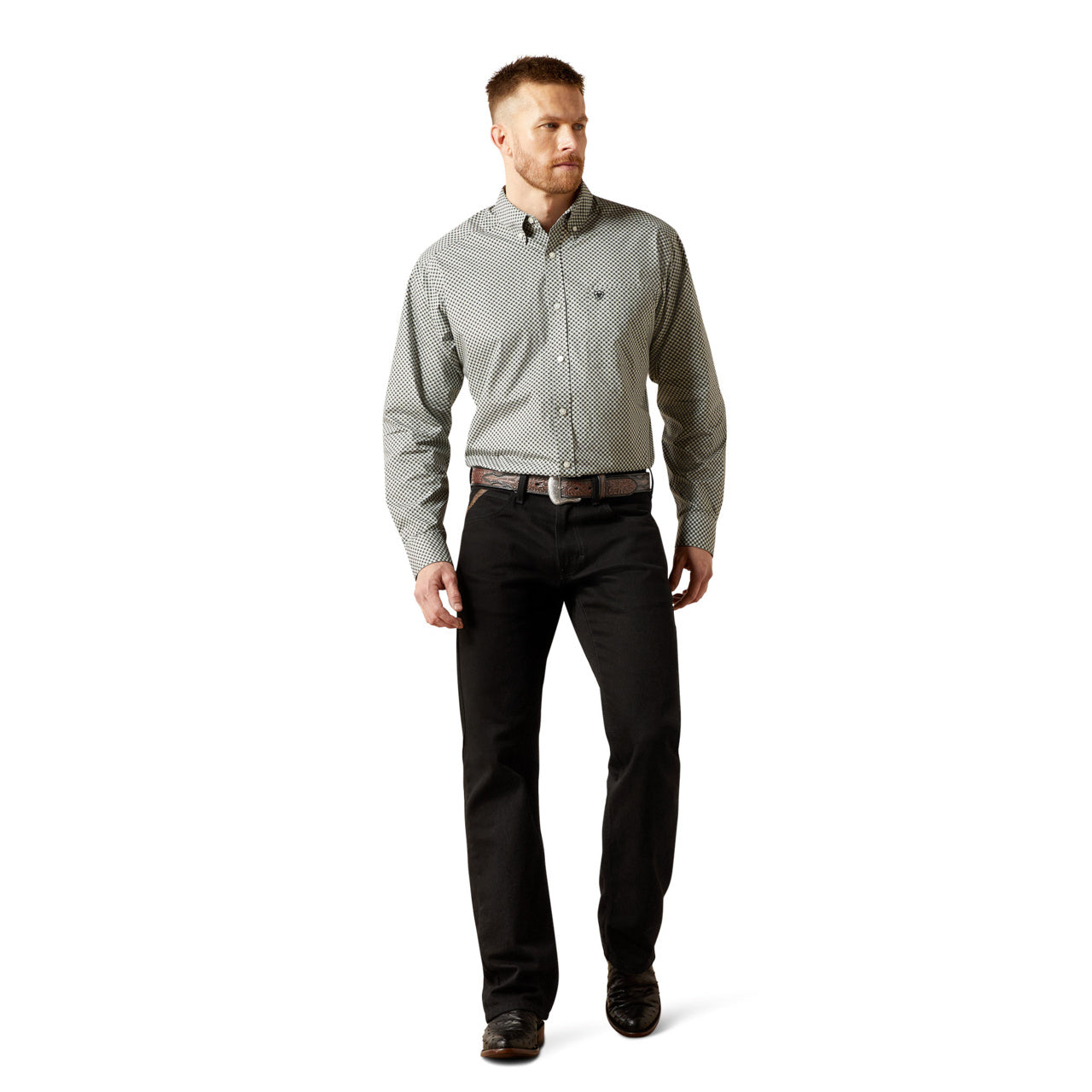 ARIAT MEN’S GREY CLASSIC FIT TRISTAN LONG SLEEVE SHIRT 10065854